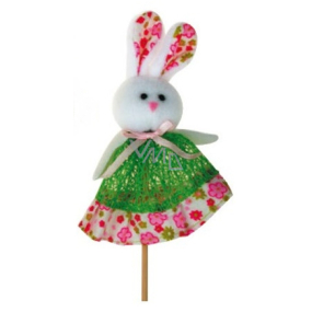 Bunny made of fabric green-pink skirt recess 10 cm + skewers