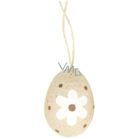 Natural egg for hanging brown polka dot decor, brown stripe and white flower 6 cm