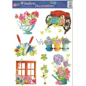 Window foil without glue garden flowerpot with flowers 42 x 30 cm