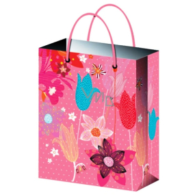 Angel Gift paper bag 15 x 12 x 5.5 cm pink with flowers