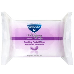 Cuticura Skin + Balance Aloe Vera and Chamomile Cleansing Wipes for Sensitive Skin 25 pieces
