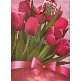 Nekupto Gift paper bag 32.5 x 26 x 13 cm Pink tulips 1 piece 1126 30 KFL