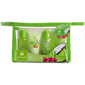 Idc Institute Fruit & Care Coconut, Lime & Cherry Travel set shower gel 70 ml + shampoo 70 ml + body lotion 50 ml + peeling 50 ml + case, cosmetic set