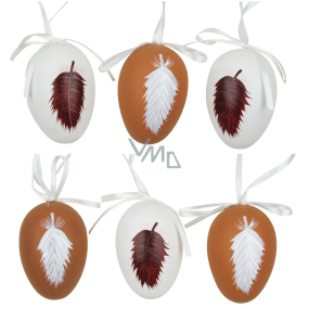 Plastic eggs for hanging white-brown 6 cm 6 pieces in a bag
