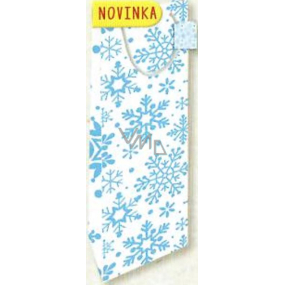 Nekupto Gift paper bag for bottle 33 x 10 x 9 cm Christmas, white, blue snowflakes 1815 02 WLH