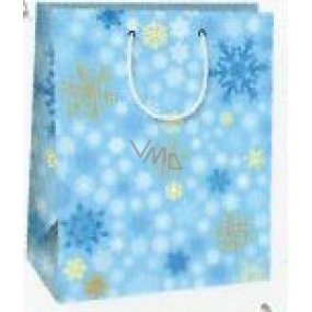 Ditipo Gift paper bag 26.4 x 13.6 x 32.7 cm Christmas light blue - snowflakes blue, white, gold