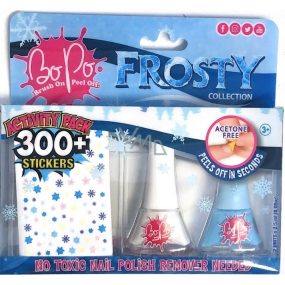 Bo-Po Frosty nail polish peel-off white 2,5 ml + nail polish peel-off light blue 2,5 ml + nail stickers, cosmetic set for children