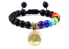 Chakra bracelet Tree of Life + Onyx, natural stone, hand knitted, adjustable size, 8 mm ball, life force stone