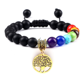 Chakra bracelet Tree of Life + Onyx, natural stone, hand knitted, adjustable size, 8 mm ball, life force stone