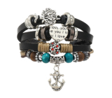 Leather multi-layer bracelet, symbol Tree of Life + anchor, adjustable size