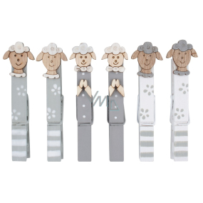 Sheep grey wooden pegs 8,6 cm 6 pieces