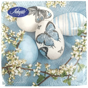 Nekupto Paper napkins 3 layers 33 x 33 cm 20 pieces Easter - blue and white eggs with butterflies