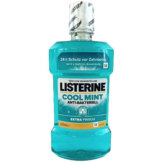 Listerine Cool Mint Anti-Bacterial Mouthwash for fresh breath and plaque reduction 600 ml