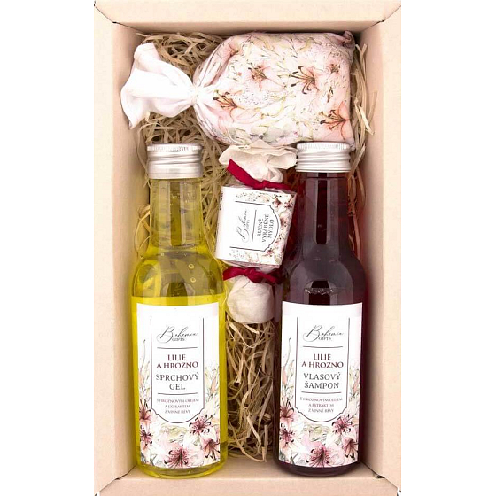 Bohemia Gifts Wine Spa Wine cosmetics Grape oil and vine extract shower gel 200 ml + hair shampoo 200 ml + soap 30 g + bath salt in a bag 150 g, cosmetic set