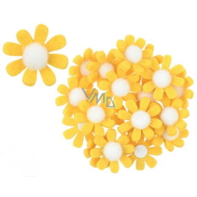 Felt flowers with yellow decoration sticker 3.5 cm in a box of 18 pieces