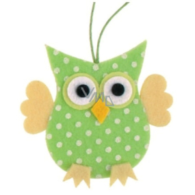 Felt owl with dots green for hanging 7 cm