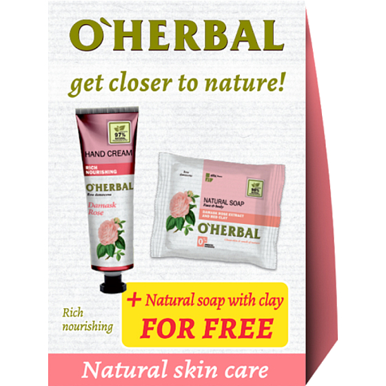 About Herbal Roses from damask nourishing hand cream 30 ml + natural soap with red clay extract 100 g cosmetic set