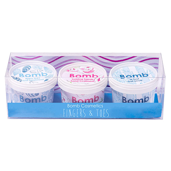 Bomb Cosmetics Hand and Foot Care - Fingers & Toes Refreshing Scrub 110 ml + Foot Cream 110 ml + Hand Cream 110 ml, Cosmetic Set