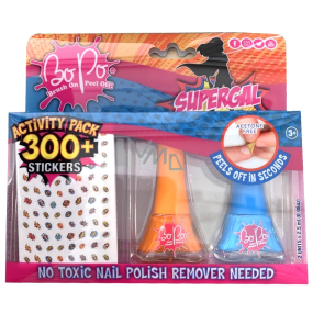 Bo-Po Supergal nail polish peeling blue 2.5 ml + peeling nail polish orange 2.5 ml + nail stickers, cosmetic set for children