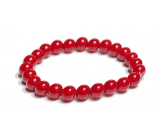 Coral red bracelet elastic natural stone, bead 8 mm / 16 - 17 cm