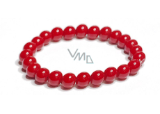 Coral red bracelet elastic natural stone, bead 8 mm / 16 - 17 cm