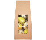 Plastic eggs yellow for hanging 6 cm 6 pieces in paper bag