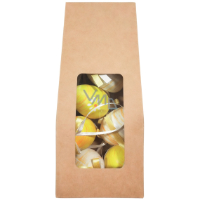 Plastic eggs yellow for hanging 6 cm 6 pieces in paper bag