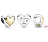 Sterling silver 925 Heart domed gold, love bead on bracelet