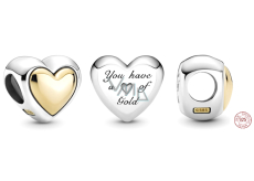 Sterling silver 925 Heart domed gold, love bead on bracelet