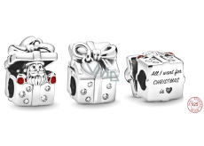Charm Sterling silver 925 Santa in gift box, bead on bracelet Christmas