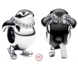 Charm Sterling silver 925 Penguin on skis, bead on bracelet animal