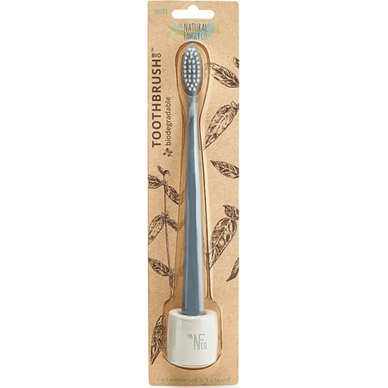 The Natural Family Co. Soft Bio toothbrush and stand Gray made of resin and corn starch