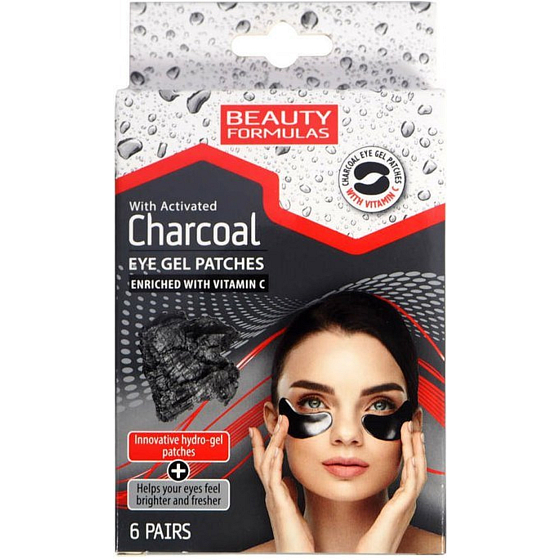 Beauty Formulas Charcoal Gel Eye Patches with Activated Charcoal and Vitamin C 6 Pairs