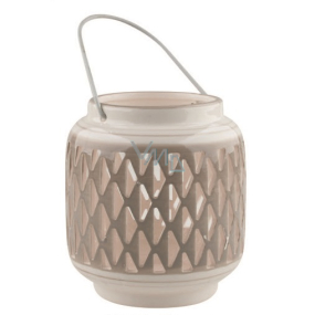 Ceramic gray lantern with white decor 11 cm
