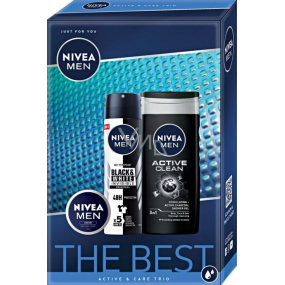 Nivea Men The Best Active Clean Shower Gel 250 ml + Black & White Original antiperspirant spray 150 ml + Men Cream 30 ml, cosmetic set for men