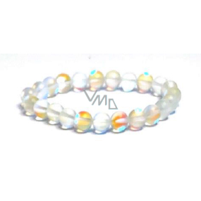 Opalite matt white elastic bracelet, synthetic stone bead 8 mm / 16-17 cm, wishing and hope stone