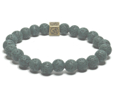 Lava dark green with royal mantra Om, bracelet elastic natural stone, ball 8 mm / 16-17 cm, born of the four elements