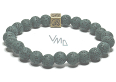 Lava dark green with royal mantra Om, bracelet elastic natural stone, ball 8 mm / 16-17 cm, born of the four elements