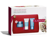 Clarins Hydra-Essentiel rich moisturizer for very dry skin 50 ml + cream peeling for brightening and hydration 15 ml + refreshing moisturizing mask 15 ml + cosmetic bag, cosmetic set for women