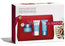 Clarins Hydra-Essentiel rich moisturizer for very dry skin 50 ml + cream peeling for brightening and hydration 15 ml + refreshing moisturizing mask 15 ml + cosmetic bag, cosmetic set for women