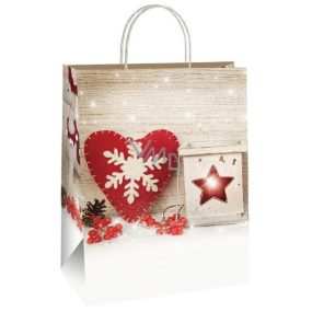 Ditipo Gift paper bag 22 x 10 x 29 cm Christmas lantern and heart with snowflake