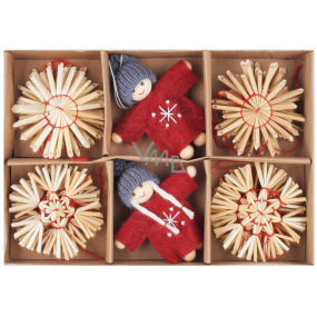 Straw ornaments with elves for hanging 6 cm 18 pieces