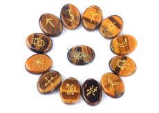Tiger's Eye Rune Alphabet Oval Natural Stone, 15 x 20 mm 13 pieces