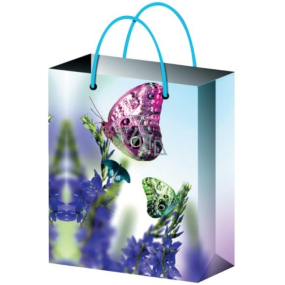 Angel Gift paper bag 32 x 26 x 12.7 cm light blue with butterflies