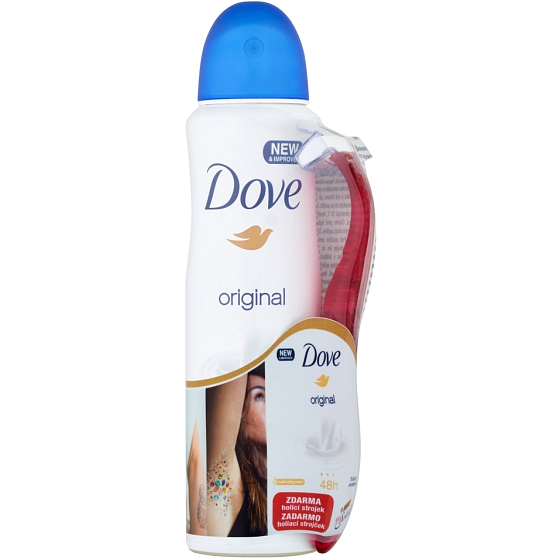 Dove Original antiperspirant deodorant spray for women 150 ml + razor with 3 blades, duopack