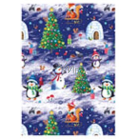 Ditipo Gift wrapping paper 70 x 200 cm Christmas white-dark blue tree, snowman
