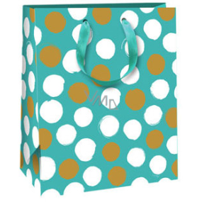 Ditipo Gift paper bag 18 x 10 x 22.7 cm turquoise, white and gold polka dots QC Glitter