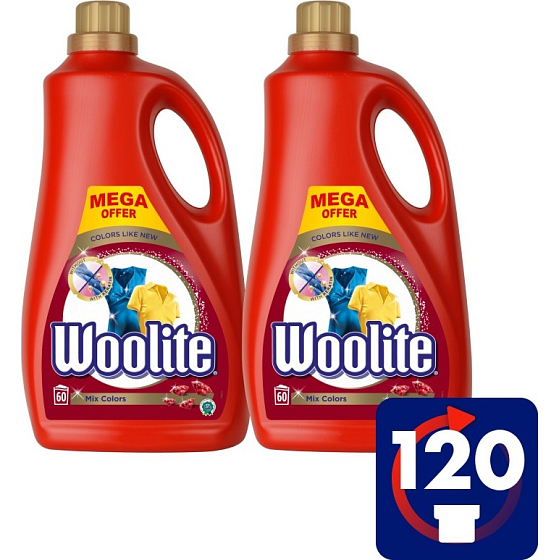 Woolite Mix Color washing gel for colored laundry maintains the color intensity of 120 doses of 2 x 3.6 l
