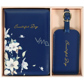 Albi Original Travel set of suitcase tag and document case Blue flower 19,5 x 16 x 2,5 cm