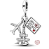 Sterling silver 925 Flying to Paris - wish you were here, 3in1 travel bracelet pendant 9 mm